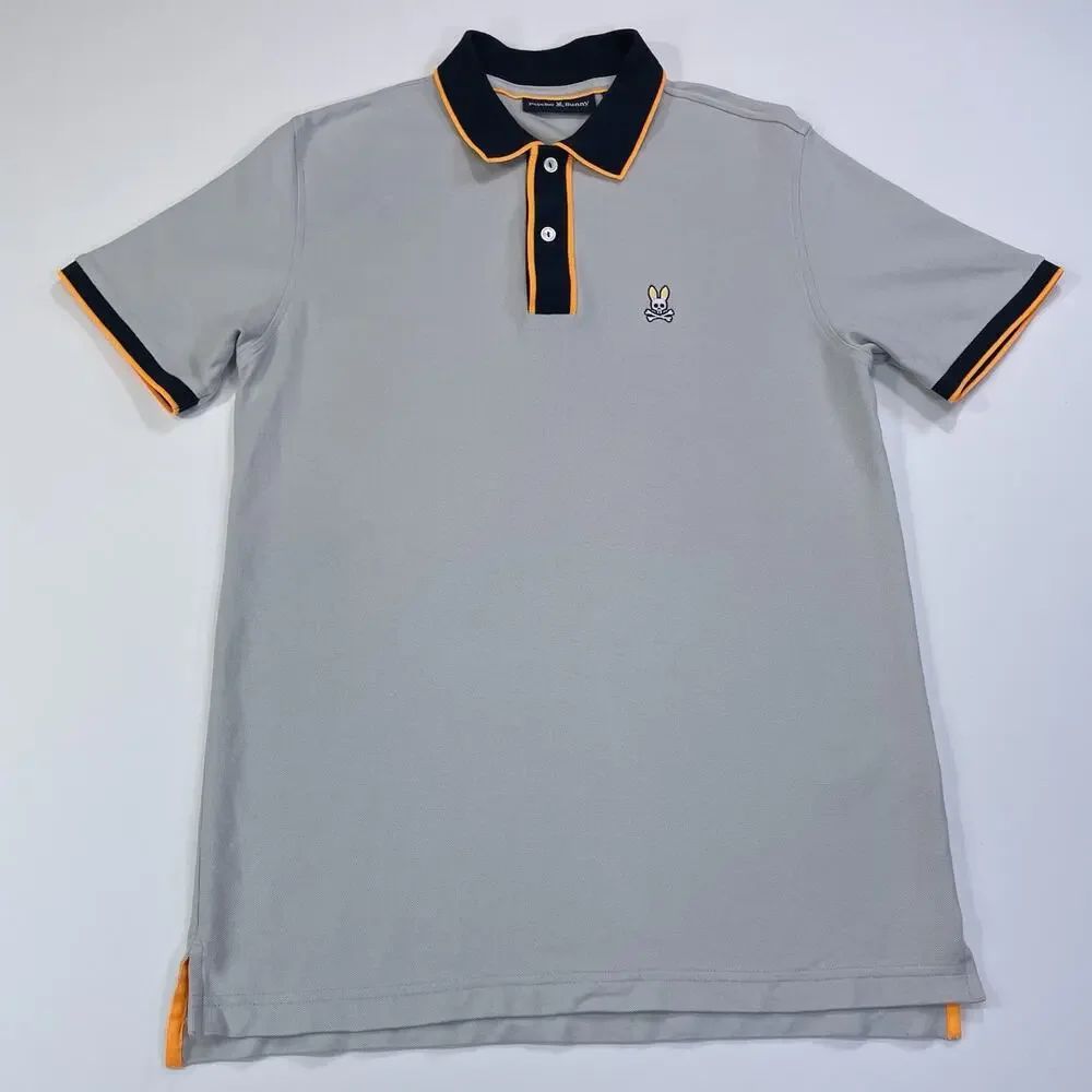 Psycho Bunny Men's Polo Shirt Size 4 Small Gray Pima Cotton Short Sleeve Skull